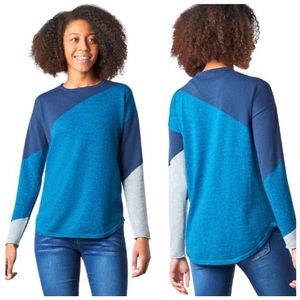Smartwool Shadow Pine Colorblock Sweater Merino Wool Blend Blue Gray Size Large